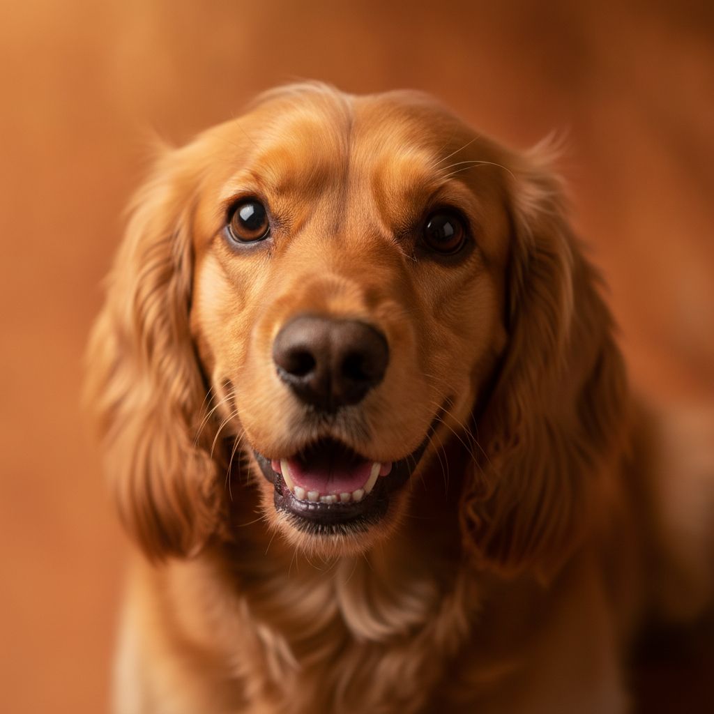 Happy well-groomed dog face close-up portrait